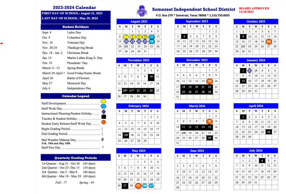 20232024 Academic Calendar Somerset Early Childhood Elementary